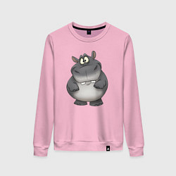 Свитшот хлопковый женский Бегемот улыбается, цвет: светло-розовый
