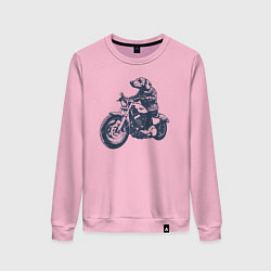 Свитшот хлопковый женский Такса байкер на мотоцикле чоппере, цвет: светло-розовый