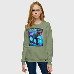 Свитшот хлопковый женский Dude tyrannosaur on a skateboard - ai art, цвет: авокадо — фото 2