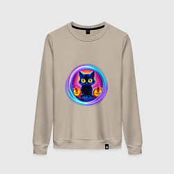 Женский свитшот Кот неоновый с тыквами