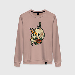 Свитшот хлопковый женский Грозовой череп, цвет: пыльно-розовый