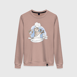 Свитшот хлопковый женский Кот готовит еду, цвет: пыльно-розовый