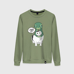 Свитшот хлопковый женский С Новым годом - кот змея, цвет: авокадо