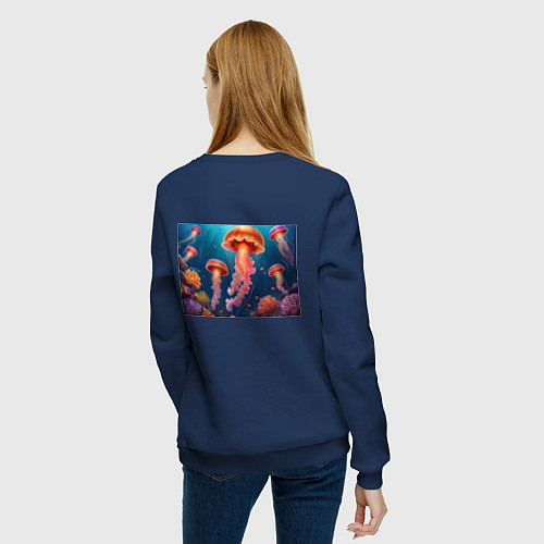 Женский свитшот Подводный мир медузы / Тёмно-синий – фото 4