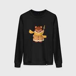 Свитшот хлопковый женский Маленький медведик, цвет: черный