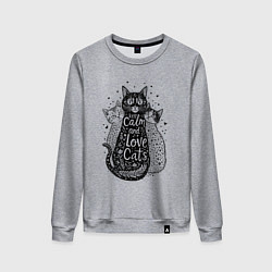 Свитшот хлопковый женский Keep calm and love cats, цвет: меланж