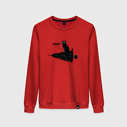 Свитшот хлопковый женский Котик уронил елку, цвет: красный