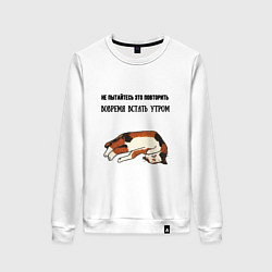 Свитшот хлопковый женский Вовремя встать утром не повторять, цвет: белый