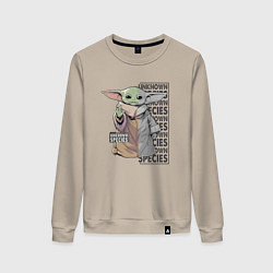 Свитшот хлопковый женский Unknown specis - Baby Yoda, цвет: миндальный