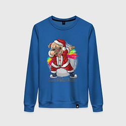 Свитшот хлопковый женский Christmas Pug, цвет: синий
