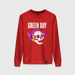 Свитшот хлопковый женский Green Day - неоновый череп, цвет: красный