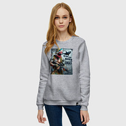 Свитшот хлопковый женский Hyper shark monster swat - ai art fantasy, цвет: меланж — фото 2