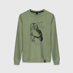 Свитшот хлопковый женский Сова на ветке рисунок, цвет: авокадо