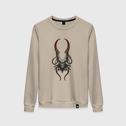 Свитшот хлопковый женский Рогатый череп с щупальцами, цвет: миндальный