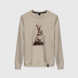 Свитшот хлопковый женский Кролик на пеньке, цвет: миндальный
