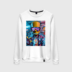 Свитшот хлопковый женский Неоновый Барт Симпсон на фоне стены с граффити, цвет: белый