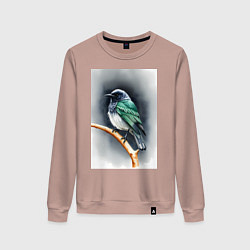 Свитшот хлопковый женский Птичка на ветке, цвет: пыльно-розовый