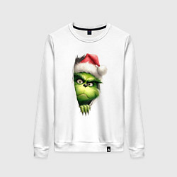 Свитшот хлопковый женский Гринч похититель рождества в ожидании нового года, цвет: белый