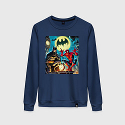 Свитшот хлопковый женский Batman with Spider-man - ai art fantasy, цвет: тёмно-синий