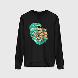 Свитшот хлопковый женский Серфингист гитарист, цвет: черный