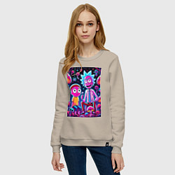 Свитшот хлопковый женский Рик и Морти - паучок и грибочки, цвет: миндальный — фото 2