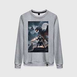 Свитшот хлопковый женский Сражение рыцаря с драконом в стиле Demons Souls, цвет: меланж
