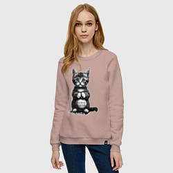 Свитшот хлопковый женский Котенок преступник разбил новогодний шарик, цвет: пыльно-розовый — фото 2