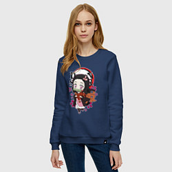 Свитшот хлопковый женский Клинок рассекающий демонов Незуко каваи, цвет: тёмно-синий — фото 2