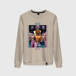 Женский свитшот Игра в кальмара на фоне кукол роботов