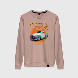 Свитшот хлопковый женский Ретро гараж и автомобиль Chevrolet Thriftmaster, цвет: пыльно-розовый