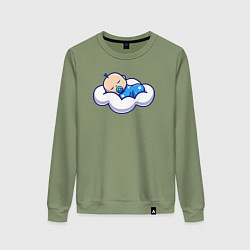 Свитшот хлопковый женский Младенец на облаке, цвет: авокадо