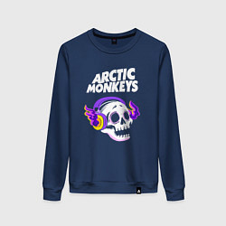 Свитшот хлопковый женский Arctic Monkeys - неоновый череп, цвет: тёмно-синий
