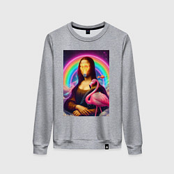 Свитшот хлопковый женский Мона Лиза - лампочка и розовый фламинго, цвет: меланж