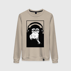 Свитшот хлопковый женский Monkey in the headphones, цвет: миндальный