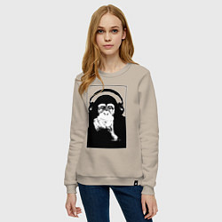 Свитшот хлопковый женский Monkey in the headphones, цвет: миндальный — фото 2
