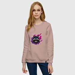 Свитшот хлопковый женский Крутой енотик, цвет: пыльно-розовый — фото 2