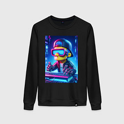 Свитшот хлопковый женский Барт Симпсон - киберпанк, цвет: черный