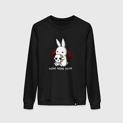 Свитшот хлопковый женский Кролик с черепом, цвет: черный