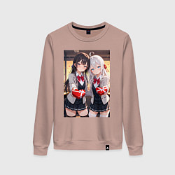 Свитшот хлопковый женский Аля и Маша дарят тебе валентинки, цвет: пыльно-розовый