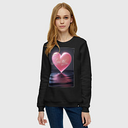 Свитшот хлопковый женский I love you с сердцем над поверхностью воды, цвет: черный — фото 2