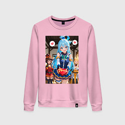 Свитшот хлопковый женский Аква Мегумин и Даркнес дарят валентинки, цвет: светло-розовый
