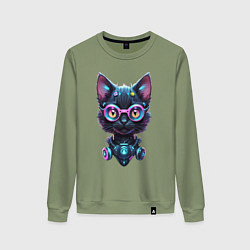 Женский свитшот Прикольный котёнок - киберпанк