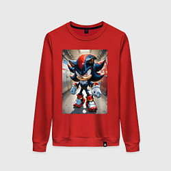 Свитшот хлопковый женский Ежик Шедоу стоит в коридоре, цвет: красный