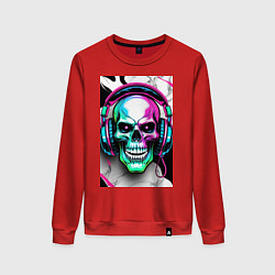 Свитшот хлопковый женский Череп в наушниках, цвет: красный