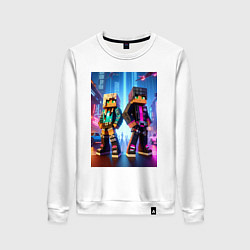 Свитшот хлопковый женский Minecraft - characters neon glow, цвет: белый