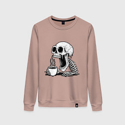 Женский свитшот Skeleton with coffee