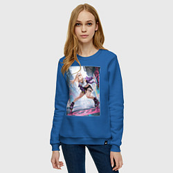 Свитшот хлопковый женский Девушка на роликах исполняет трюки, цвет: синий — фото 2