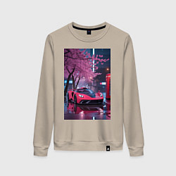 Свитшот хлопковый женский Суперкар и сакура, цвет: миндальный