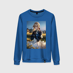 Свитшот хлопковый женский Вайолет Эвергарден на лугу, цвет: синий