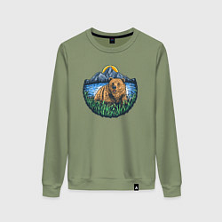 Свитшот хлопковый женский Медведь на природе, цвет: авокадо